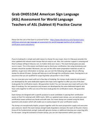 OH051OAE American Sign Language (ASL) Assessment for World Language Teachers of