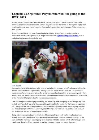 England Vs Argentina Players who won’t be going to the RWC 2023