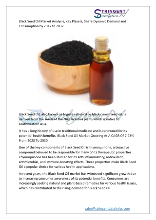 Black Seed Oil Market Analysis, Key Players, Share Dynamic Demand & consumption