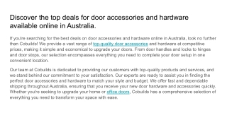 Discover the top deals for door accessories and hardware available online in Australia.