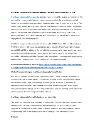 Healthcare Enterprise Software Market Reaching US 75.96 Billion with Forecast to 2029