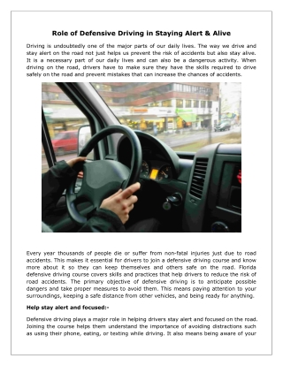 Role of Defensive Driving in Staying Alert & Alive
