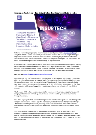 Insurance Tech Hub – Top industry Leading Insurtech Hubs in India