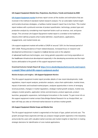 Life Support Equipment Market Size, Projections, Key Drivers, Trends and Analysis by 2028
