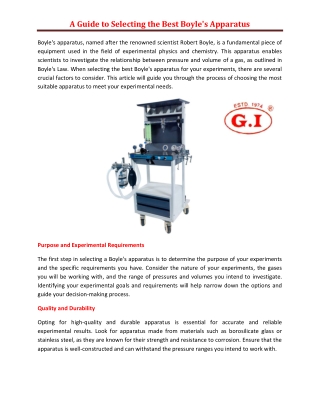 A Guide to Selecting the Best Boyle's Apparatus