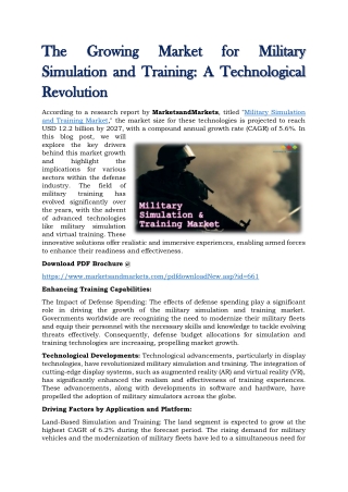 The Growing Market for Military Simulation and Training - A Technological Revolution