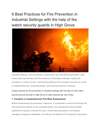 6 Best Practices for Fire Prevention in Industrial Settings with the help of fire watch security guards in High Grove