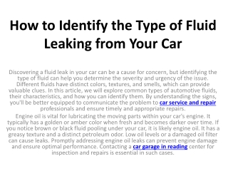How to Identify the Type of Fluid Leaking from Your Car