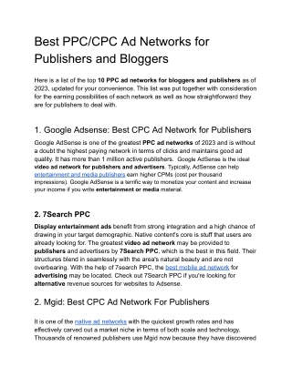 Best PPC_CPC Ad Networks for Publishers and Bloggers