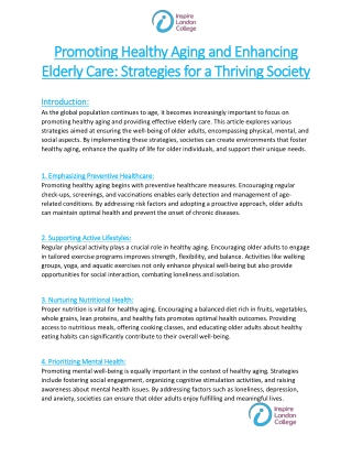 Strategies for Promoting Healthy aging and Elderly Care