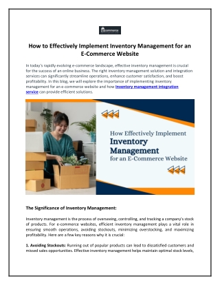 How to Effectively Implement Inventory Management for an E-Commerce Website