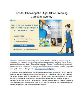 Tips for Choosing the Right Office Cleaning Company Sydney