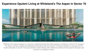 Experience Opulent Living at Whiteland's The Aspen in Sector 76