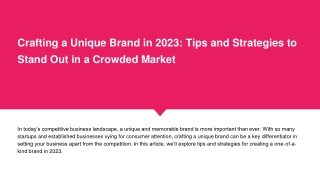 Crafting a Unique Brand in 2023:Tips and Strategies to Stand Out in a Market