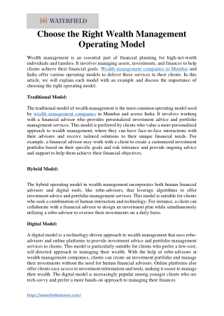 Choose the Right Wealth Management Operating Model