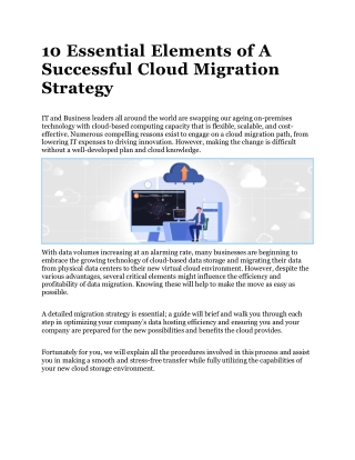 10 Essential Elements of A Successful Cloud Migration Strategy