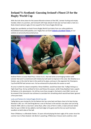Ireland Vs Scotland Guessing Ireland's Finest 23 for the Rugby World Cup