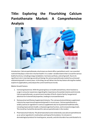 Calcium Pantothenate Market 2023-2030 – Onset of Advanced Technologies