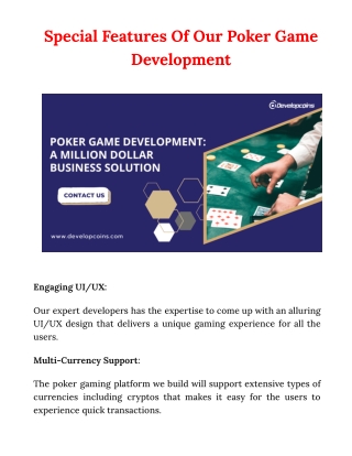 Special Features Of Our Poker Game Development