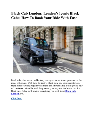 Black Cab London: London’s Iconic Black Cabs: How To Book Your Ride With Ease