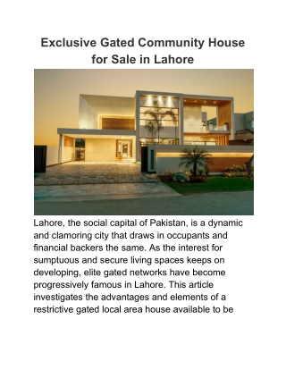 Exclusive Gated Community House for Sale in Lahore