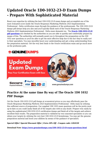 1D0-1032-23-D PDF Dumps The Best Supply For Preparation