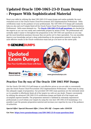 1D0-1065-23-D PDF Dumps The Best Supply For Preparation