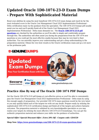 1D0-1074-23-D PDF Dumps - Oracle Certification Created Simple