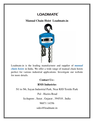 Manual Chain Hoist  Loadmate.in
