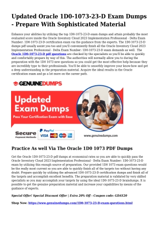 Important  1D0-1073-23-D PDF Dumps for Best Scores