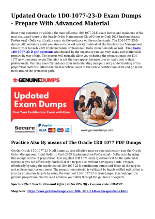 1D0-1077-23-D PDF Dumps - Oracle Certification Created Easy