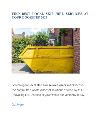 FIND BEST LOCAL SKIP HIRE SERVICES AT YOUR DOORSTEP 2023