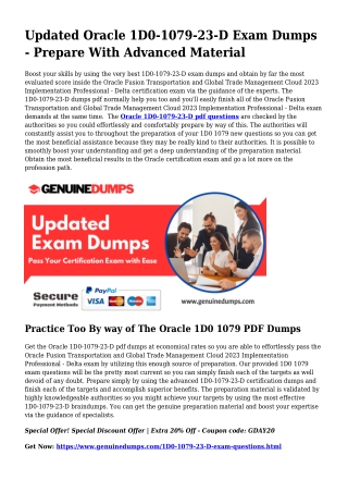 Important  1D0-1079-23-D PDF Dumps for Major Scores