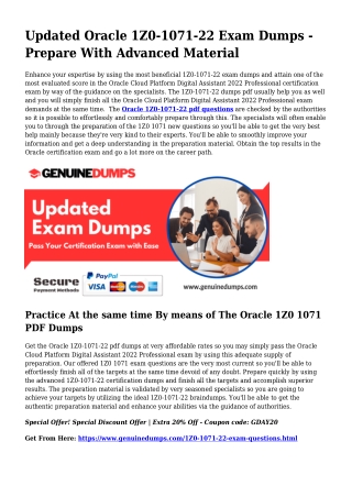 1Z0-1071-22 PDF Dumps To Quicken Your Oracle Trip