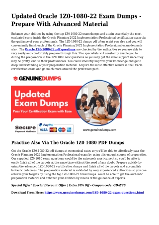 Crucial 1Z0-1080-22 PDF Dumps for Major Scores