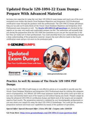 1Z0-1094-22 PDF Dumps For Greatest Exam Good results