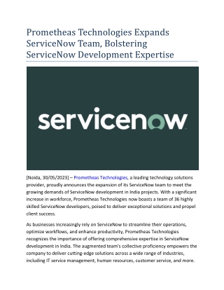 Prometheas Technologies Expands ServiceNow Team, Bolstering ServiceNow Development Expertise