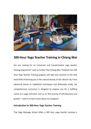 300 Hour Yoga Teacher Training in Chiang Mai