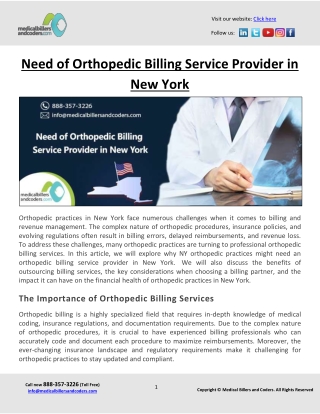 Need of Orthopedic Billing Service Provider in New York