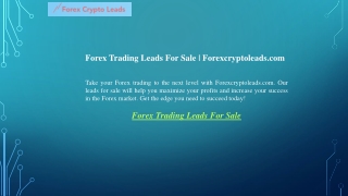 Forex Trading Leads For Sale  Forexcryptoleads.com