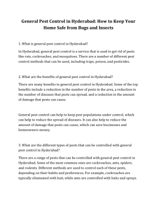 General Pest Control In Hyderabad - How To Keep Your Home Safe From Bugs And Insects