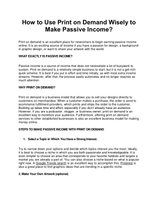 How to Use Print on Demand Wisely to Make Passive Income