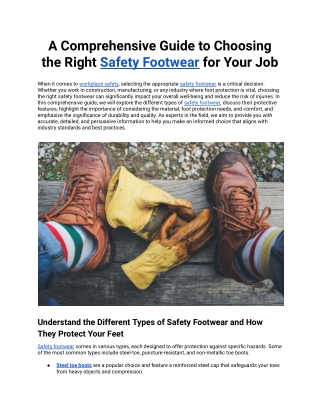 A Comprehensive Guide to Choosing the Right Safety Footwear for Your Job