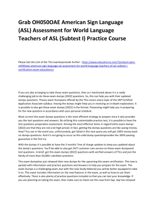 OH050OAE American Sign Language (ASL) Assessment for World Language Teachers of