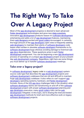 The Right Way To Take Over A Legacy Project