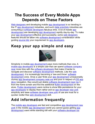 The Success of Every Mobile Apps Depends on These Factors