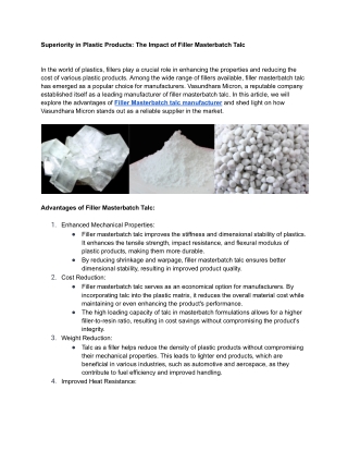 Superiority in Plastic Products: The Impact of Filler Masterbatch Talc
