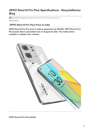 OPPO Reno10 Pro Plus Specifications - RecycleDevice Blog