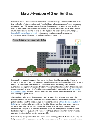 Major Advantages of Green Buildings