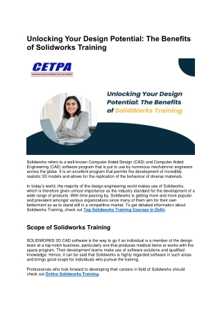 Unlocking Your Design Potential The Benefits of SolidWorks Training